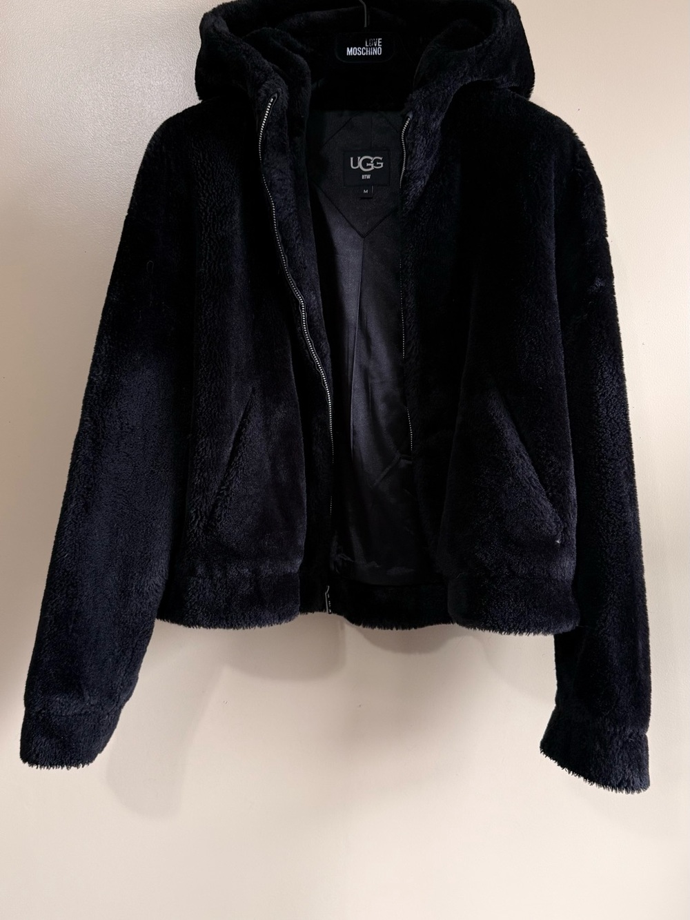 UGG Women's Black Plush Hooded Teddy Jacket